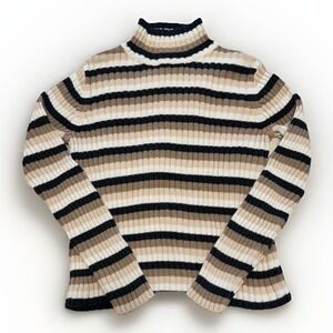 VTG 90s St Johns Bay Turtleneck Sweater Womens Small Striped Browns Ribbed Y2k‎